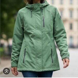 EDDIE BAUER Sport Zip Front Hooded Jacket Green Weatherproof Poly women SZ Small
